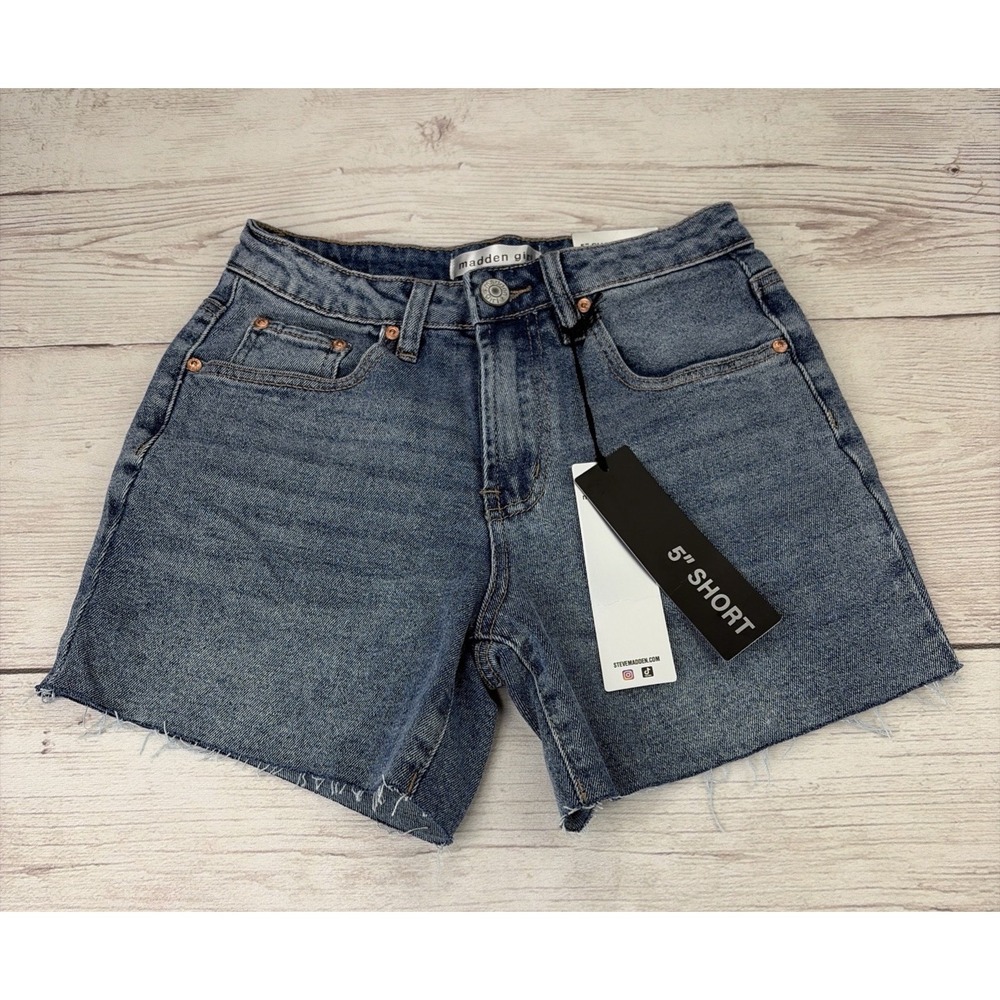 New Madden Girl Youth 1 Denim Shorts Cutoff 5" Short Medium Wash Jeans NWT